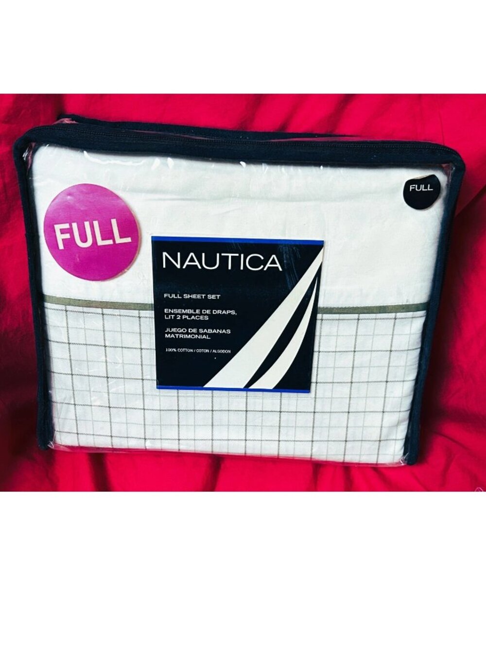 FULL COTTON SATEEN Deep Fitted Sheet Set~Nautica green Tattersall Gingham~350tc
